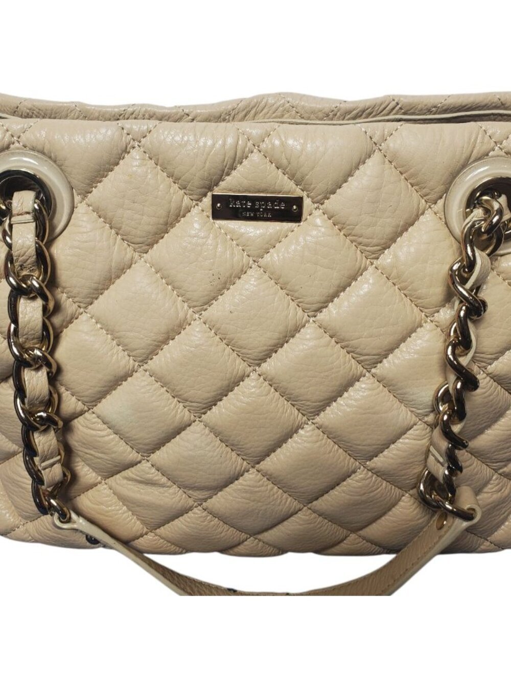 Kate Spade Georgina Quilted Leather W/Chain Link Strap Tote Bag W/Multiple Cream - Picture 14 of 16